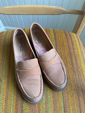 Comfortiva Tan Perforated Leather Loafers